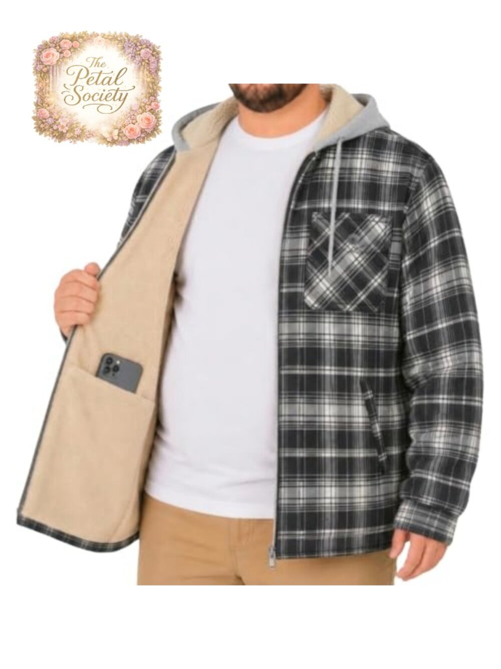 Big and Tall Mens Flannel Sherpa Zip Hoodie Jacket 2-8XL